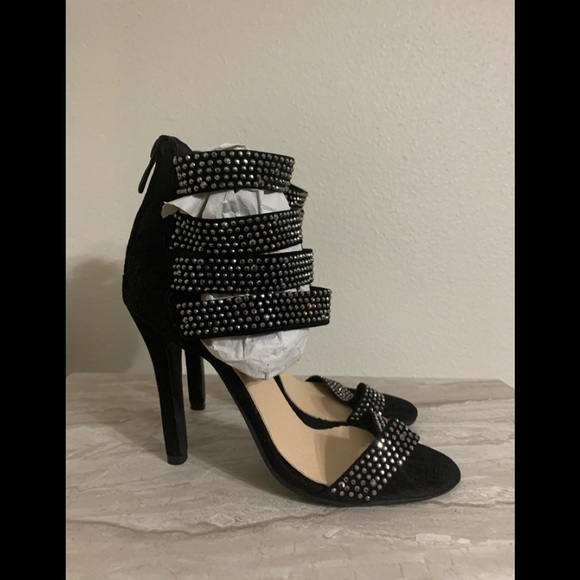 Open Toe Rhinestone Strappy Ankle Cuff Stiletto - Picture 5 of 8